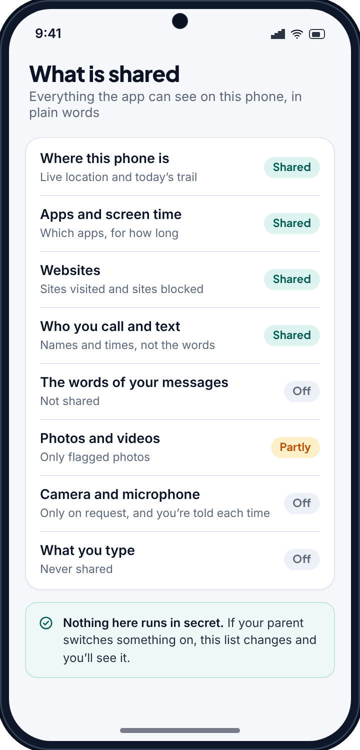 The What is shared screen on the child’s phone