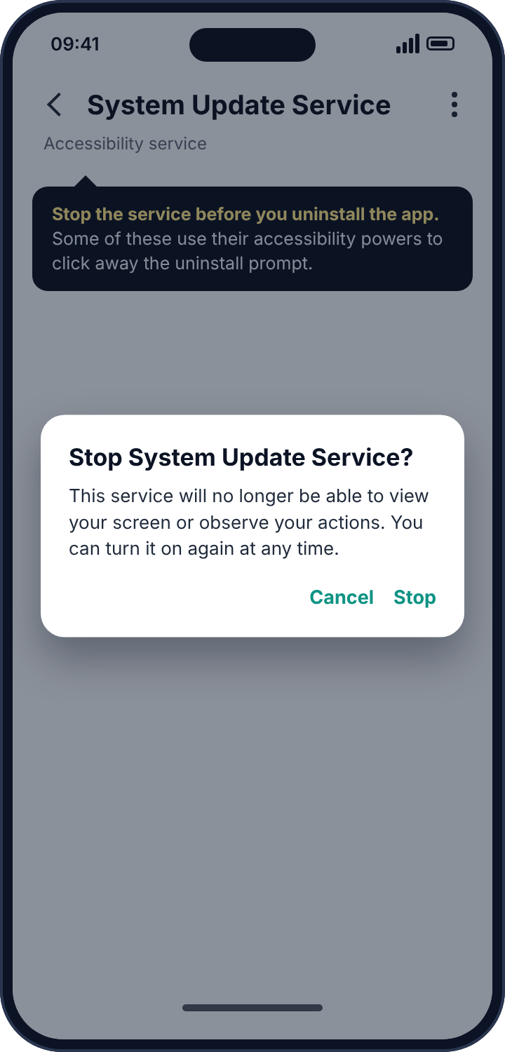 Android's confirmation dialog for stopping an accessibility service