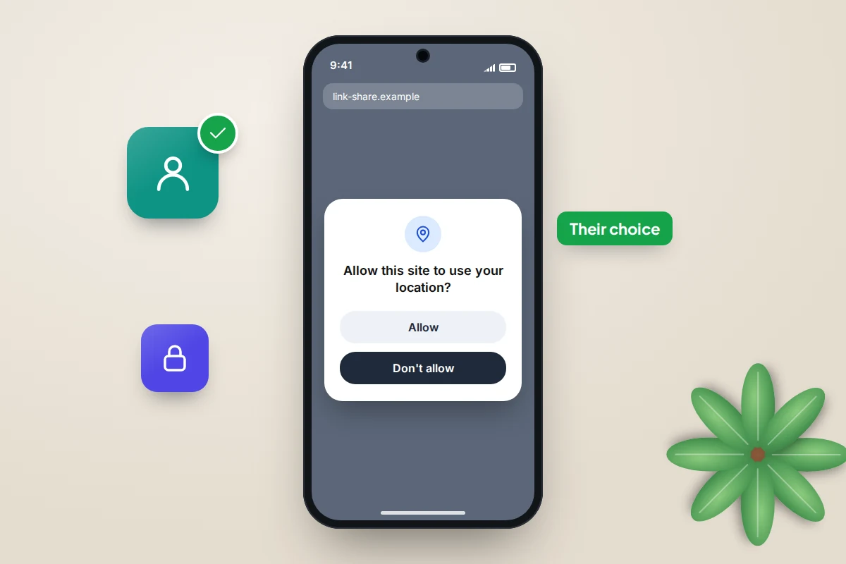 Phone showing a location permission prompt with allow and do not allow buttons, the choice resting with the phone's owner